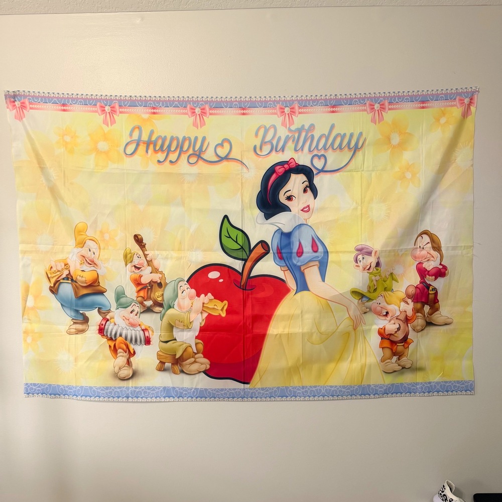 Disney Snow White Seven Dwarfs Happy Birthday Wall Backdrop Banner 39"x58"